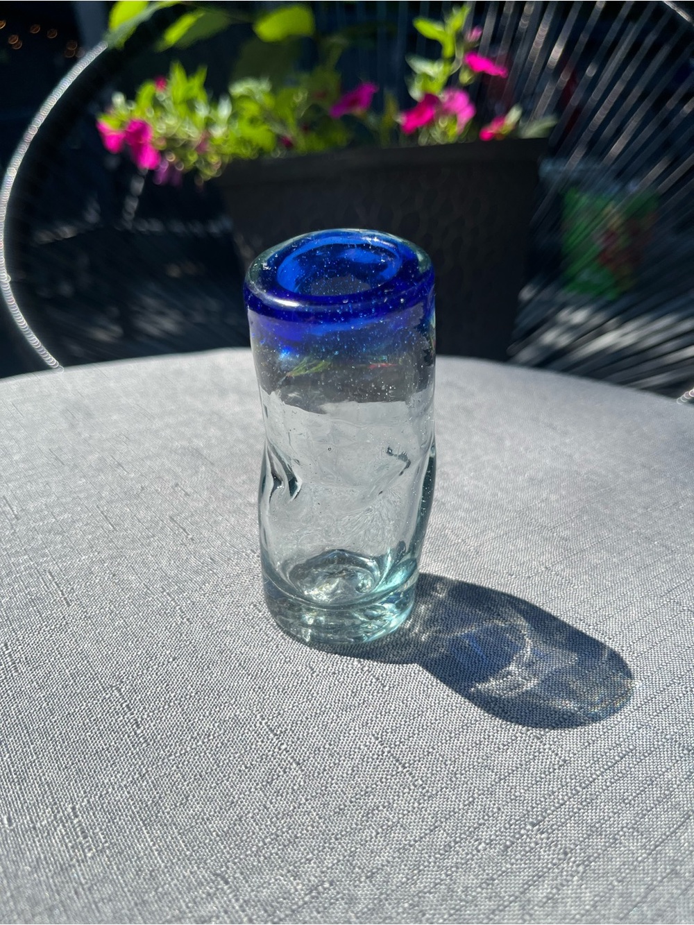 Handblown Glass Bud Vase with Cobalt Blue Rim - Picture 6 of 16